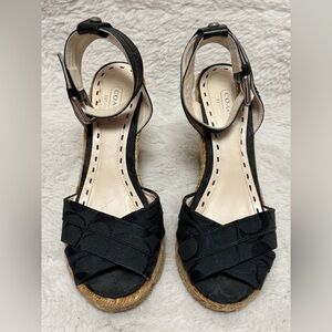 Coach Black Espadrille Wedge Sandals with Ankle Strap